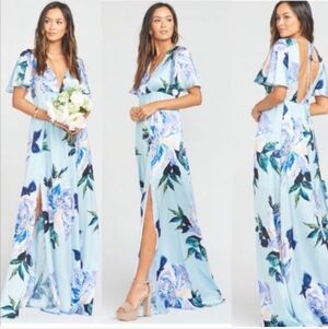 Show Me Your Mumu Faye Flutter Maxi Dress I Do Floral V-neck Slit Gown Size M